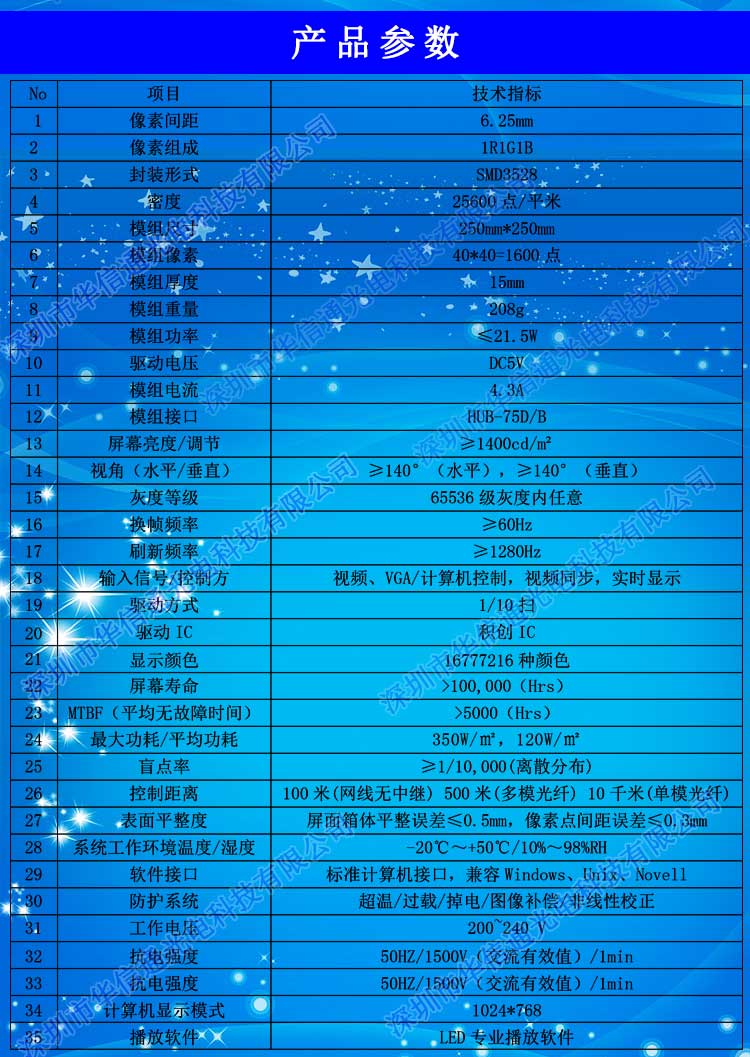 P6.25室內(nèi)高清LED租賃屏參數(shù)