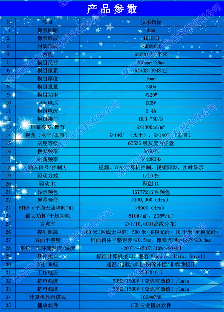 P4高清全彩色LED室內(nèi)顯示屏參數(shù)