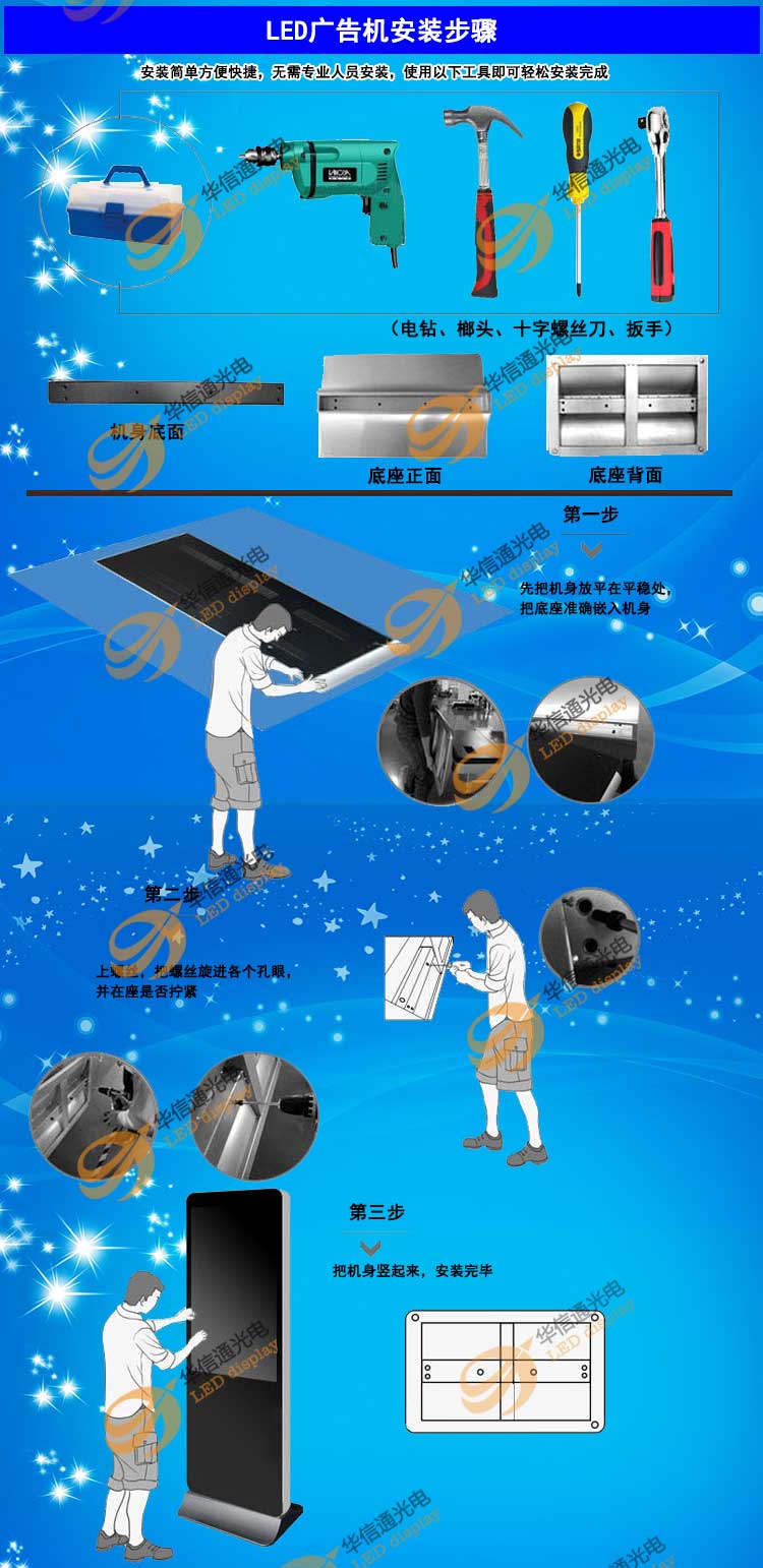 P4室內(nèi)高清立式LED廣告機(jī)安裝步驟