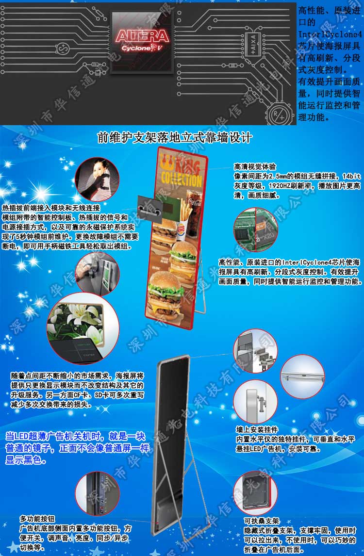 P2.5室內高清超薄電子海報鏡子易拉寶LED廣告機磁吸前維護